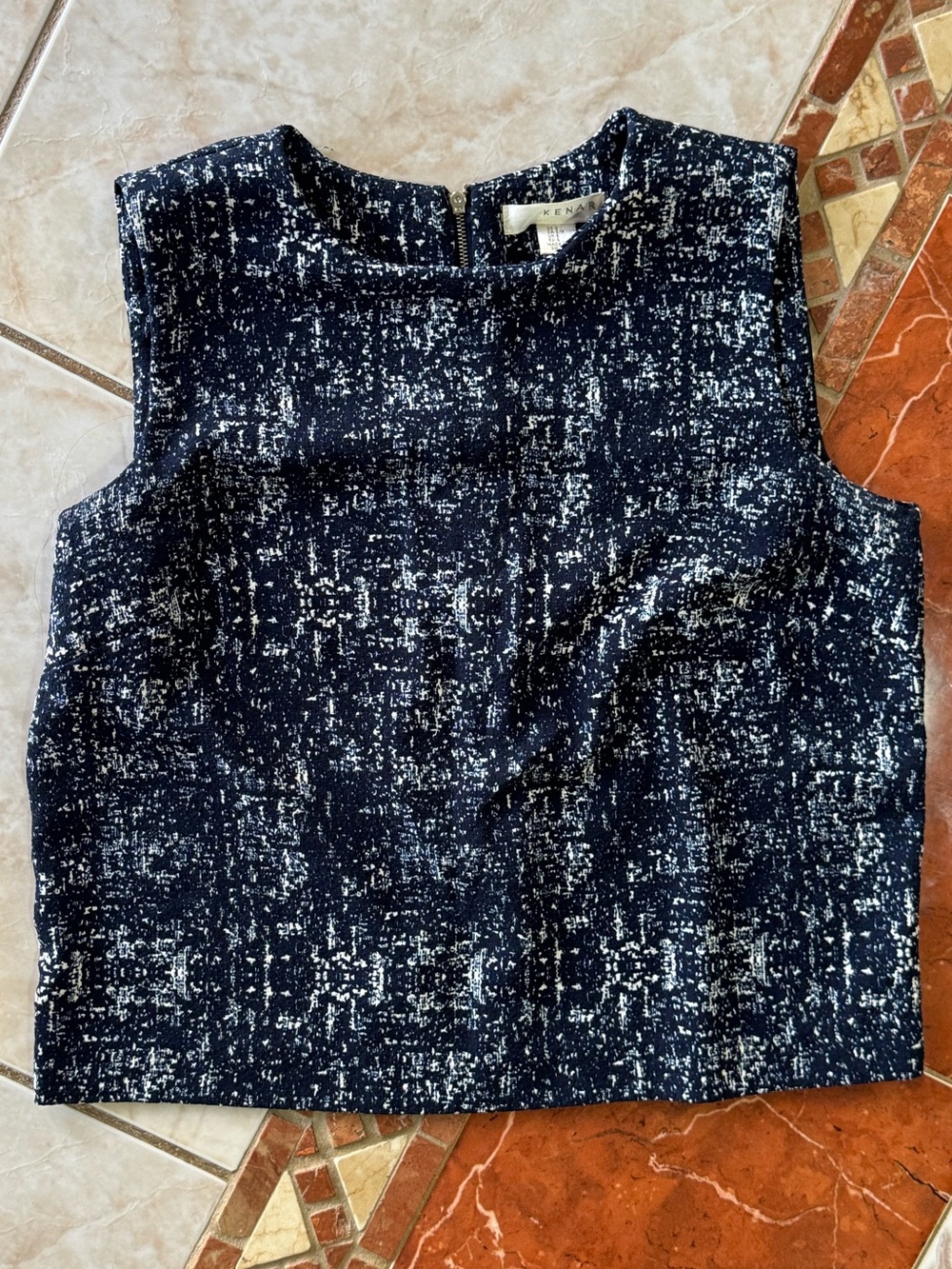 KENAR Navy Blue & White Textured Sleeveless Crop Top - Size S